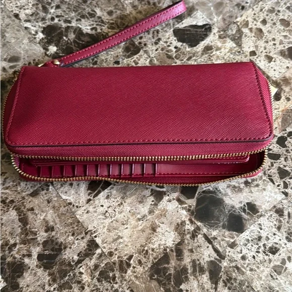 Michael Kors Red Zip-Around Wristlet Clutch with Gold Hardware - Picture 3 of 5